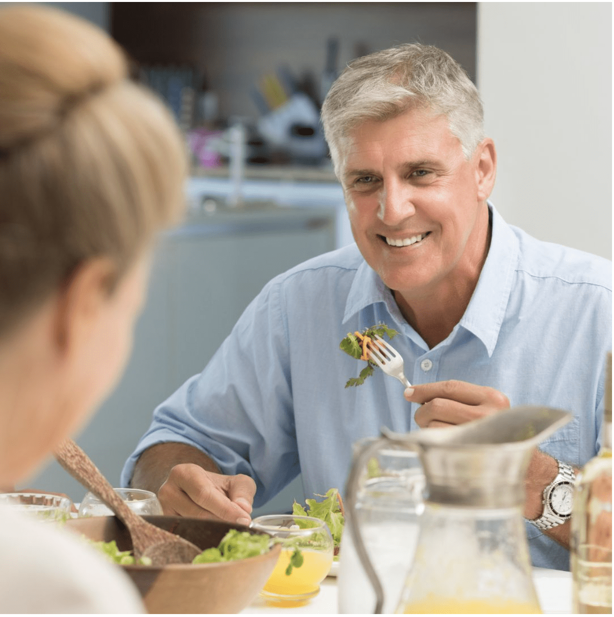 Man with Bonded Teeth Eating